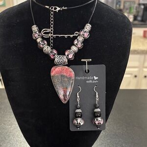 Handmade Beaded Necklace Set with Rhodonite Pendant